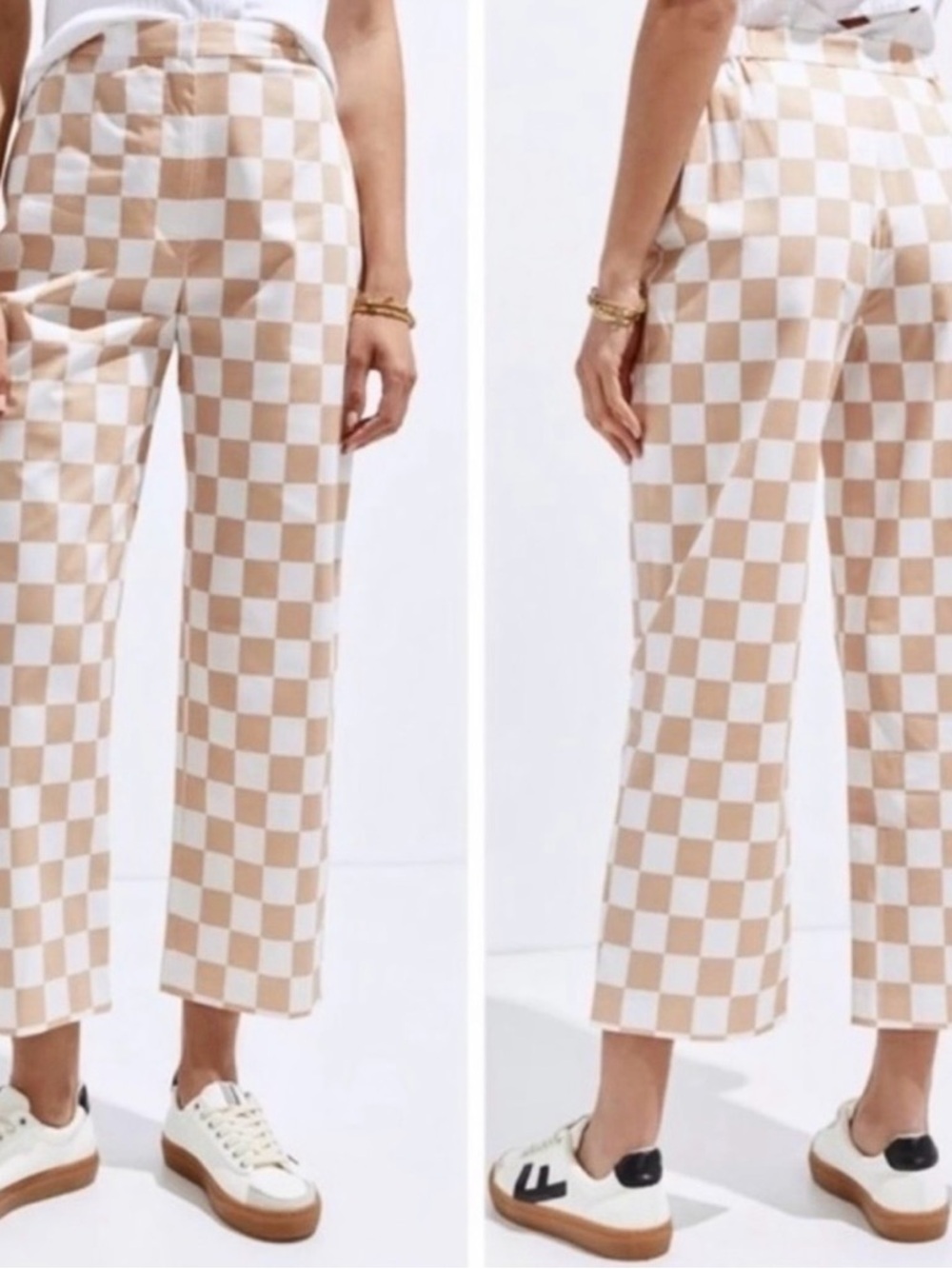 Hutch Anthropologie Checkerboard Pants Beige & White Spring Summer Weight NWT - Picture 3 of 8